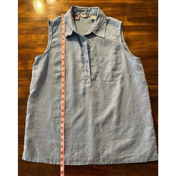 Richard Malcolm Women’s Large Top Irish Linen Blouse Sleeveless Tank Collared - Picture 7 of 7